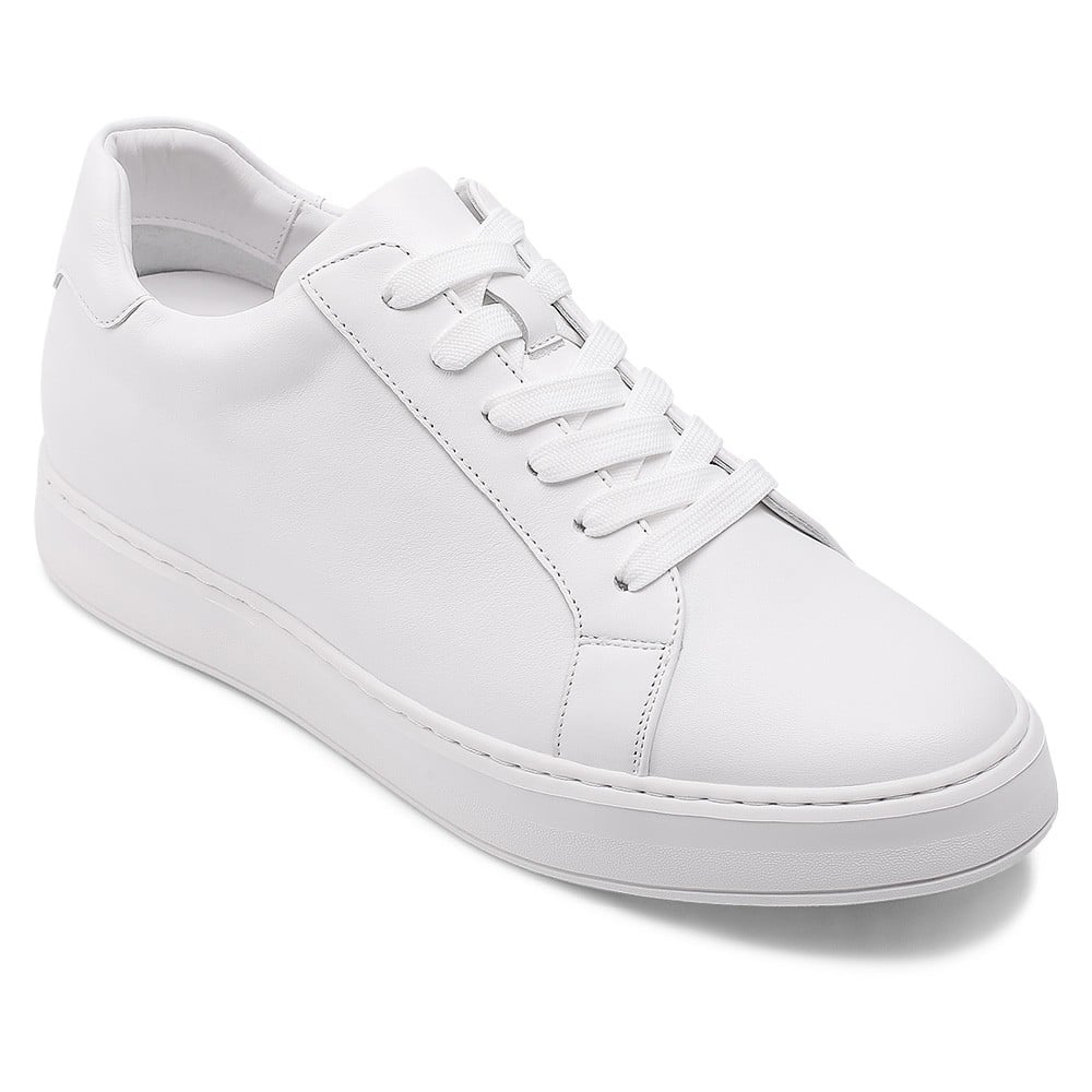 Men's White Leather Height Increasing Sneakers | +7cm