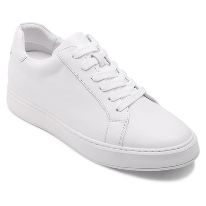 Men's White Leather Height Increasing Sneakers | +7cm