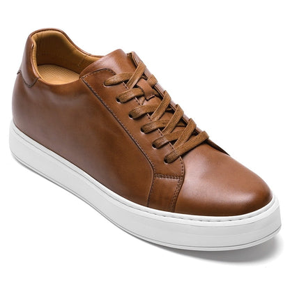 Men's Brown Leather Height Increasing Casual Sneakers | +7cm