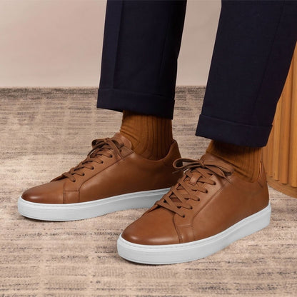 Men's Brown Leather Height Increasing Casual Sneakers | +7cm