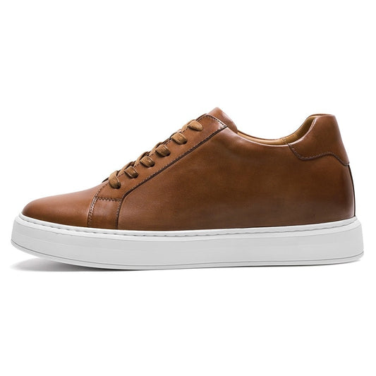 Men's Brown Leather Height Increasing Casual Sneakers | +7cm