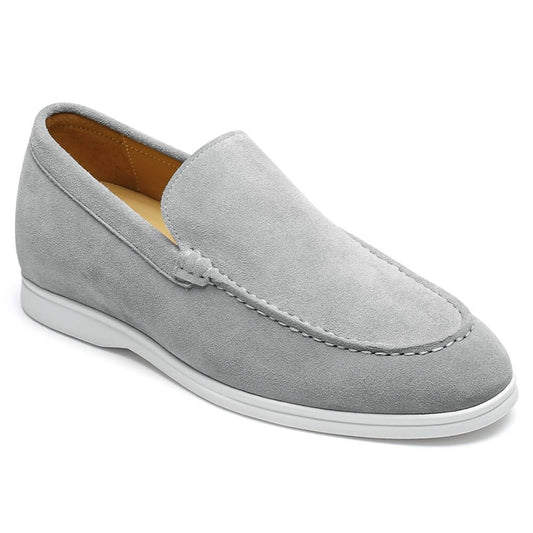 Men's Gray Suede Elevator Loafers Casual Slip-On Shoes  | +6cm