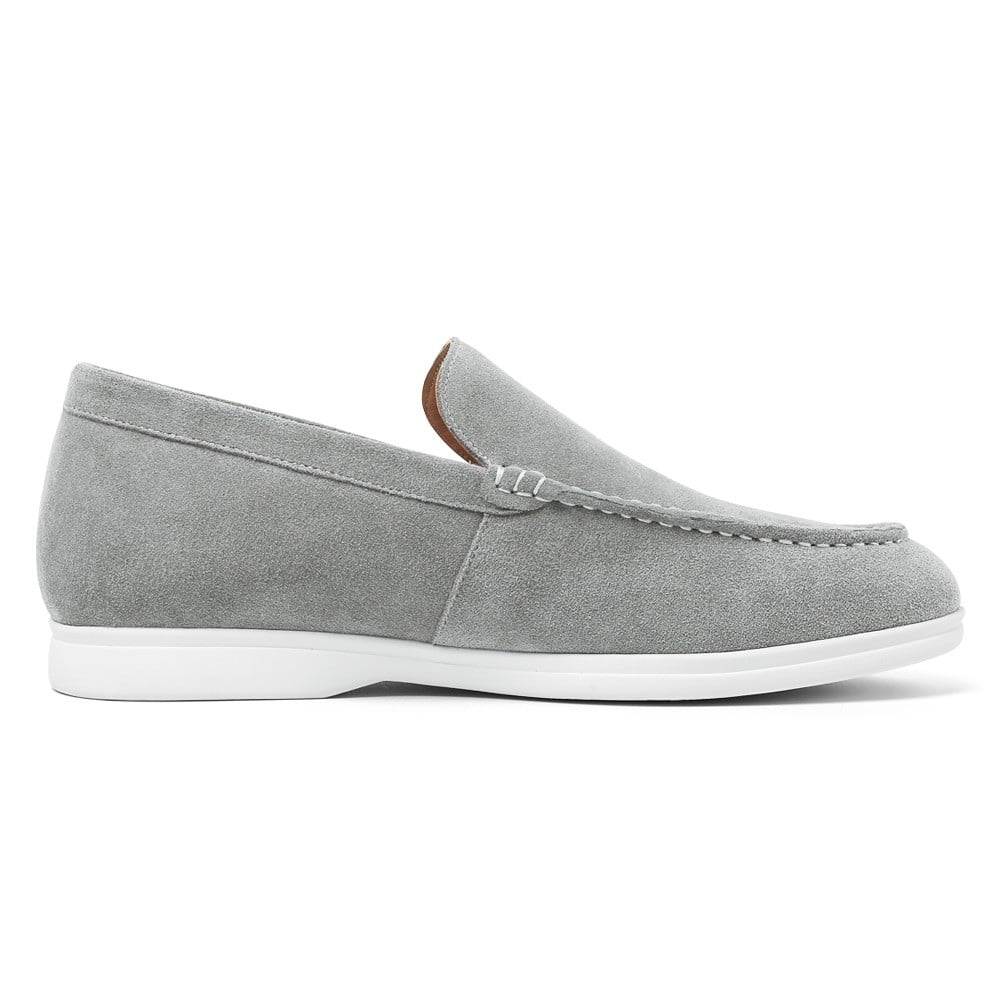 Men's Gray Suede Elevator Loafers Casual Slip-On Shoes  | +6cm
