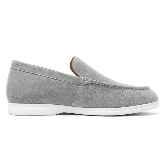 Men's Gray Suede Elevator Loafers Casual Slip-On Shoes  | +6cm