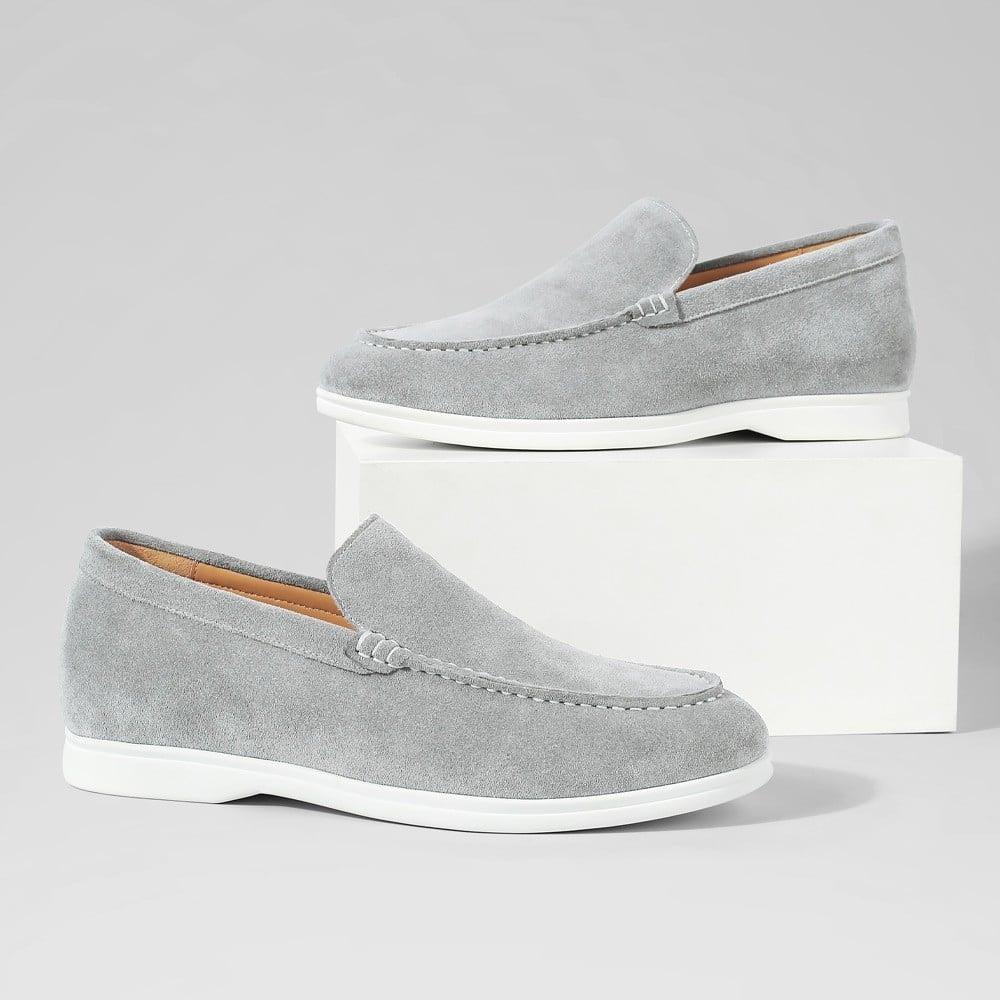 Men's Gray Suede Elevator Loafers Casual Slip-On Shoes  | +6cm