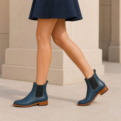 Men's Blue Leather Chelsea Elevator Boots | +7cm