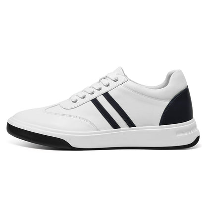 Men's White Elevator Shoes Leather Casual Sneakers | +7cm