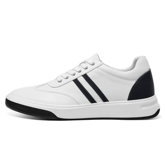 Men's White Elevator Shoes Leather Casual Sneakers | +7cm