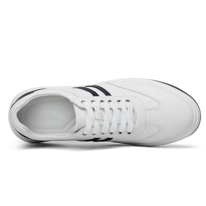 Men's White Elevator Shoes Leather Casual Sneakers | +7cm