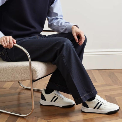 Men's White Elevator Shoes Leather Casual Sneakers | +7cm