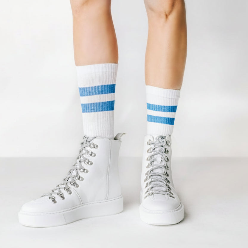 Women's White Leather Height Increasing High Top Sneakers | +7cm