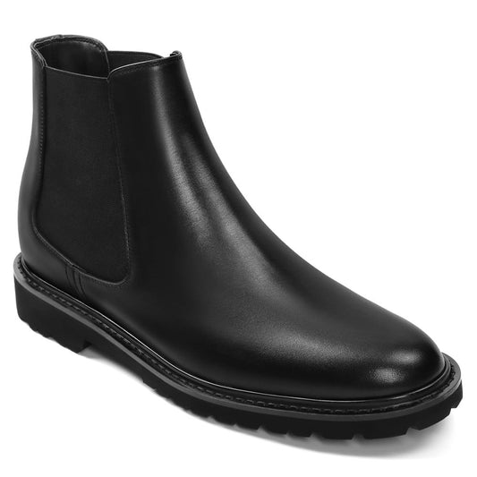 Men's Black Leather Chelsea Elevator Boots | +8cm