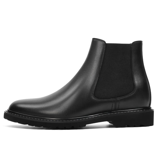 Men's Black Leather Chelsea Elevator Boots | +8cm