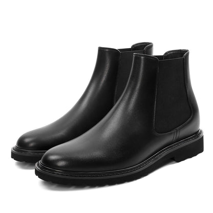 Men's Black Leather Chelsea Elevator Boots | +8cm