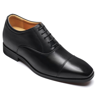 Men's Black Leather Oxford Elevator Shoes | +6cm