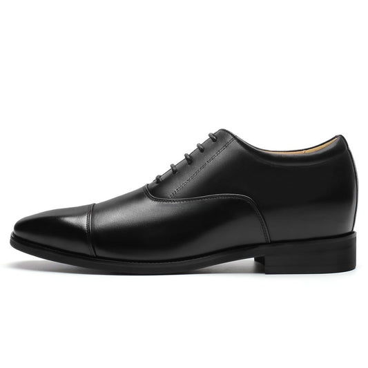 Men's Black Leather Oxford Elevator Shoes | +6cm