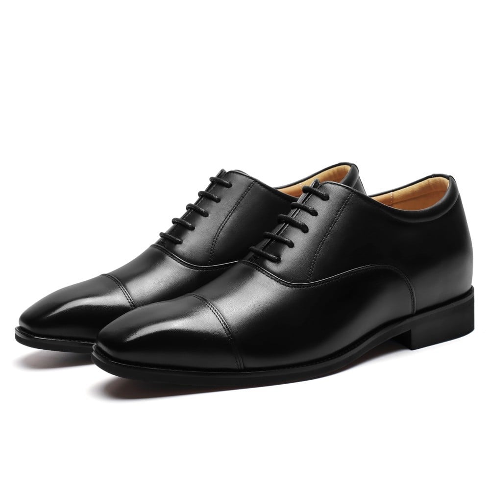 Men's Black Leather Oxford Elevator Shoes | +6cm