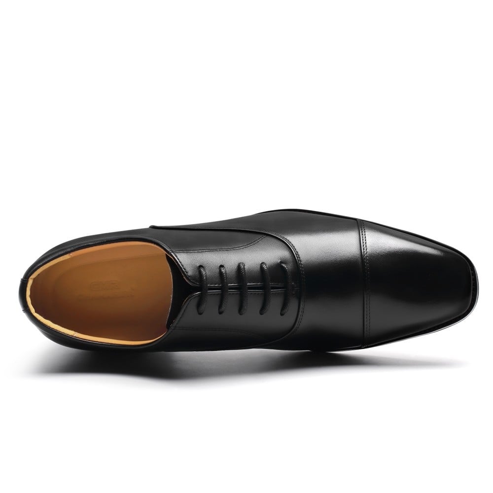 Men's Black Leather Oxford Elevator Shoes | +6cm