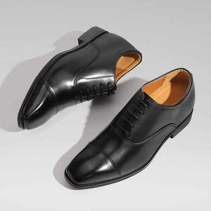 Men's Black Leather Oxford Elevator Shoes | +6cm