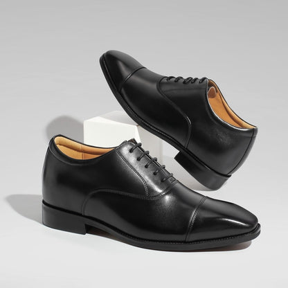 Men's Black Leather Oxford Elevator Shoes | +6cm