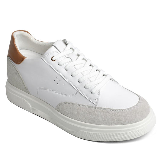 Men's White Leather Elevator Shoes Casual Sneakers | +8cm