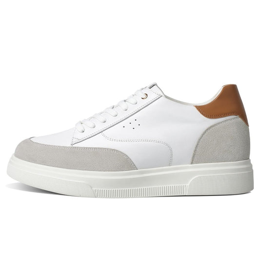 Men's White Leather Elevator Shoes Casual Sneakers | +8cm