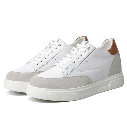 Men's White Leather Elevator Shoes Casual Sneakers | +8cm
