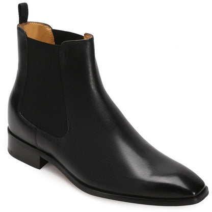Men's Black Leather Dress Chelsea Elevator Boots | +7cm