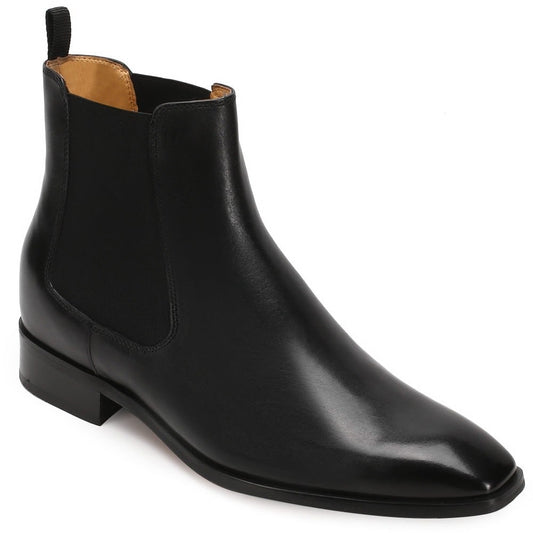 Men's Black Leather Dress Chelsea Elevator Boots | +7cm