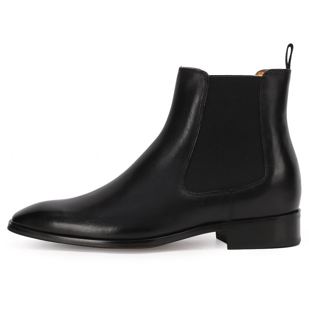 Men's Black Leather Dress Chelsea Elevator Boots | +7cm