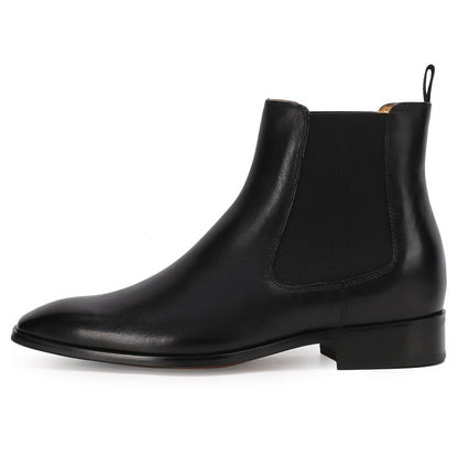 Men's Black Leather Dress Chelsea Elevator Boots | +7cm
