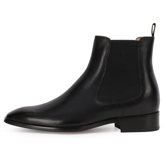 Men's Black Leather Dress Chelsea Elevator Boots | +7cm