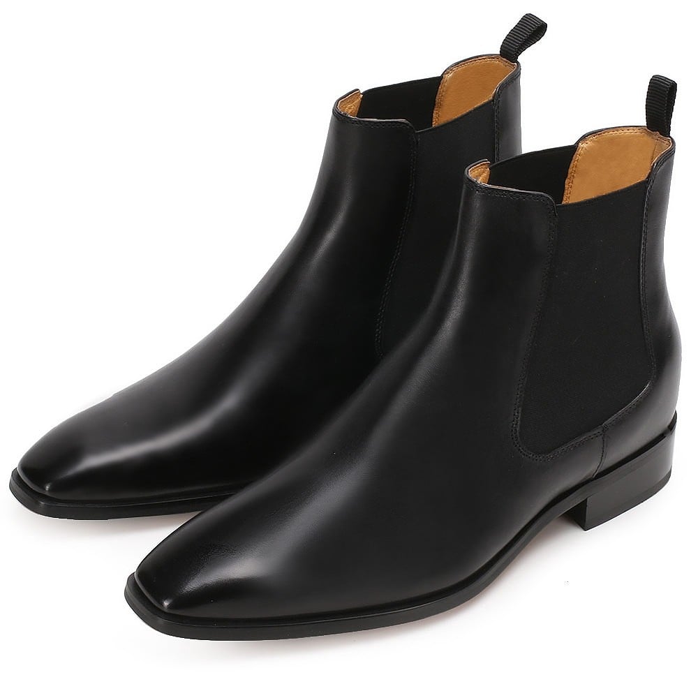 Men's Black Leather Dress Chelsea Elevator Boots | +7cm
