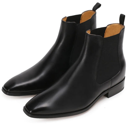 Men's Black Leather Dress Chelsea Elevator Boots | +7cm