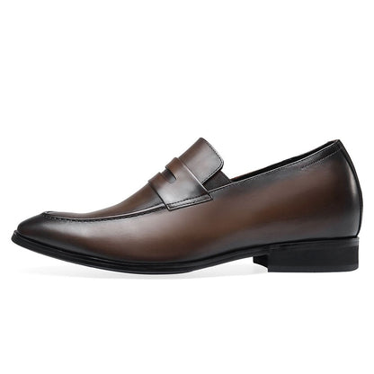 Men's Brown Leather Penny Loafer Elevator Shoes | +7cm