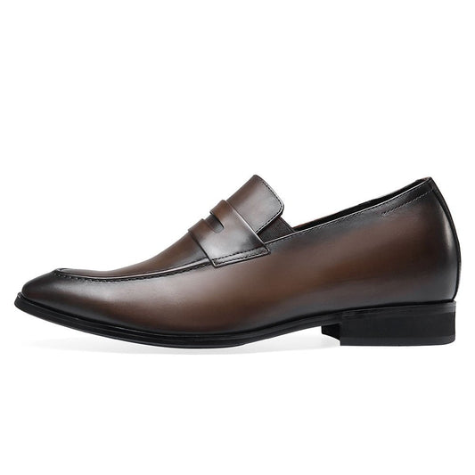 Men's Brown Leather Penny Loafer Elevator Shoes | +7cm