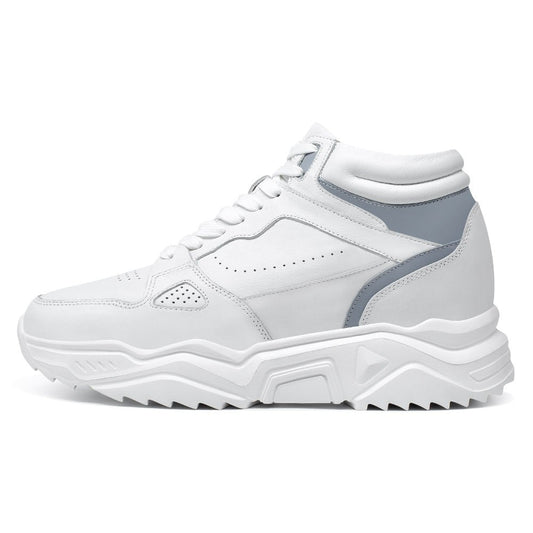 Men's White Leather High Top Elevator Sneakers | +10cm