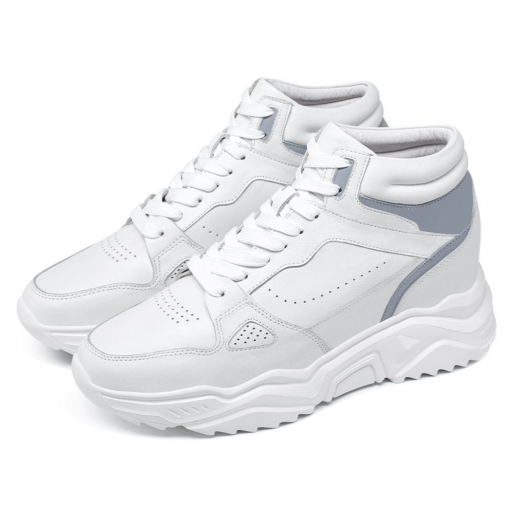 Men's White Leather High Top Elevator Sneakers | +10cm