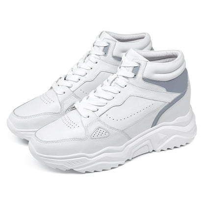 Men's White Leather High Top Elevator Sneakers | +10cm