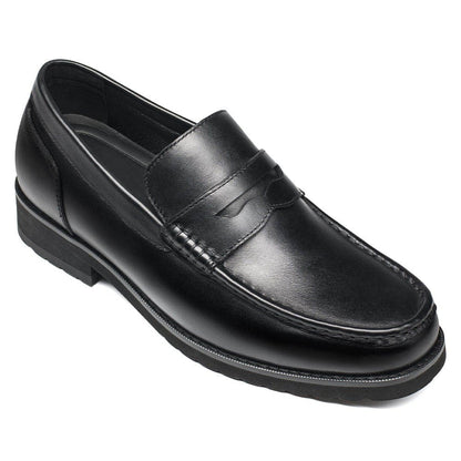 Men's Black Leather Penny Loafers Casual Dress Shoes | +6cm