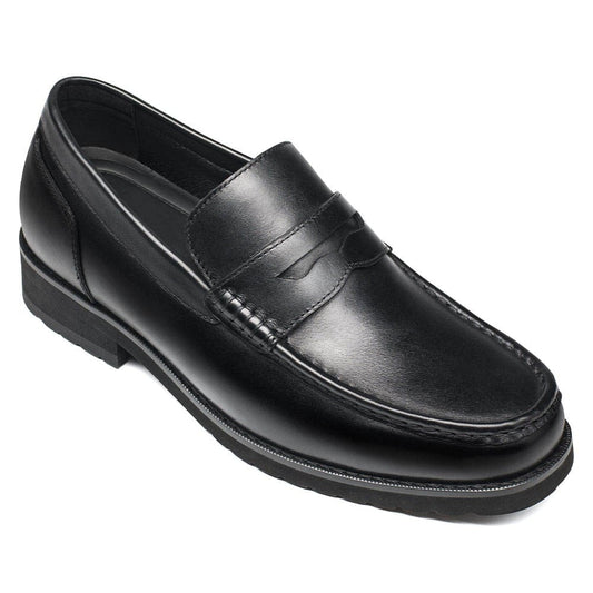 Men's Black Leather Penny Loafers Casual Dress Shoes | +6cm