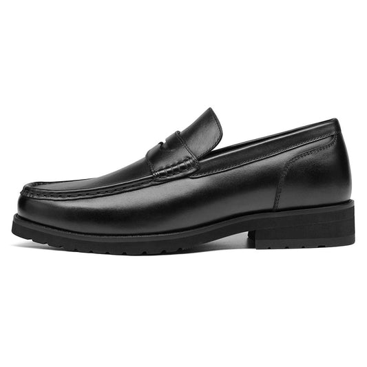 Men's Black Leather Penny Loafers Casual Dress Shoes | +6cm