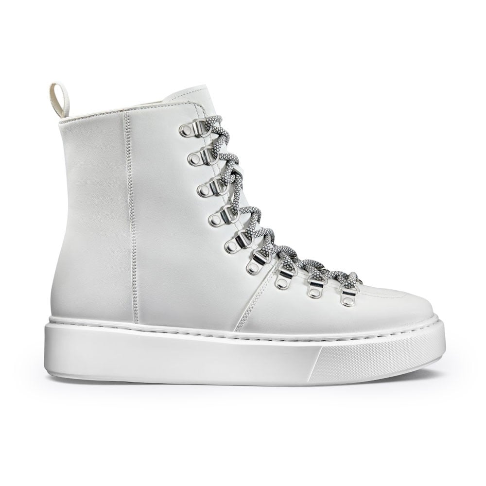 Women's White Leather Height Increasing High Top Sneakers | +7cm