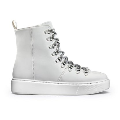 Women's White Leather Height Increasing High Top Sneakers | +7cm
