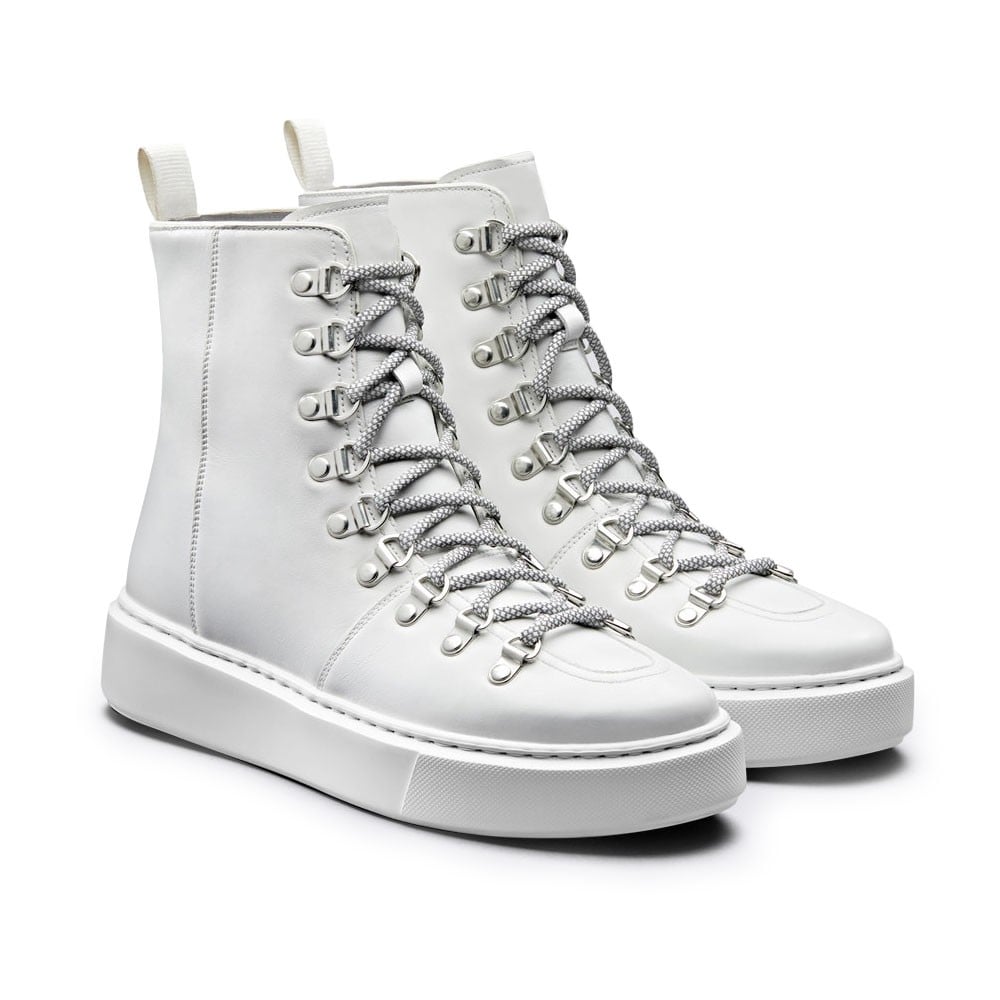 Women's White Leather Height Increasing High Top Sneakers | +7cm