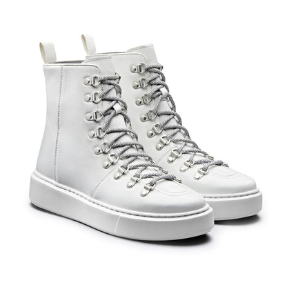 Women's White Leather Height Increasing High Top Sneakers | +7cm