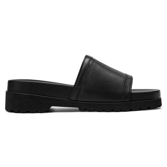 Men's Black Leather Elevator Slide Sandals | +6cm