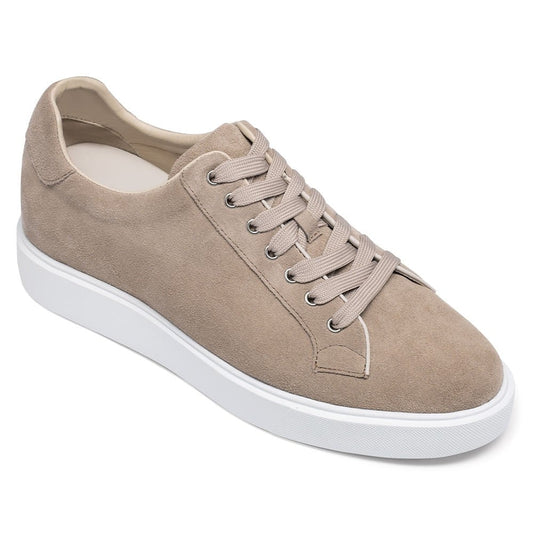 Men's Beige Suede Height Increasing Casual Sneakers | +6cm