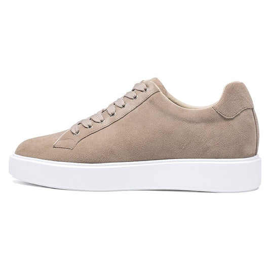 Men's Beige Suede Height Increasing Casual Sneakers | +6cm