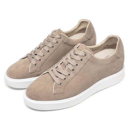 Men's Beige Suede Height Increasing Casual Sneakers | +6cm
